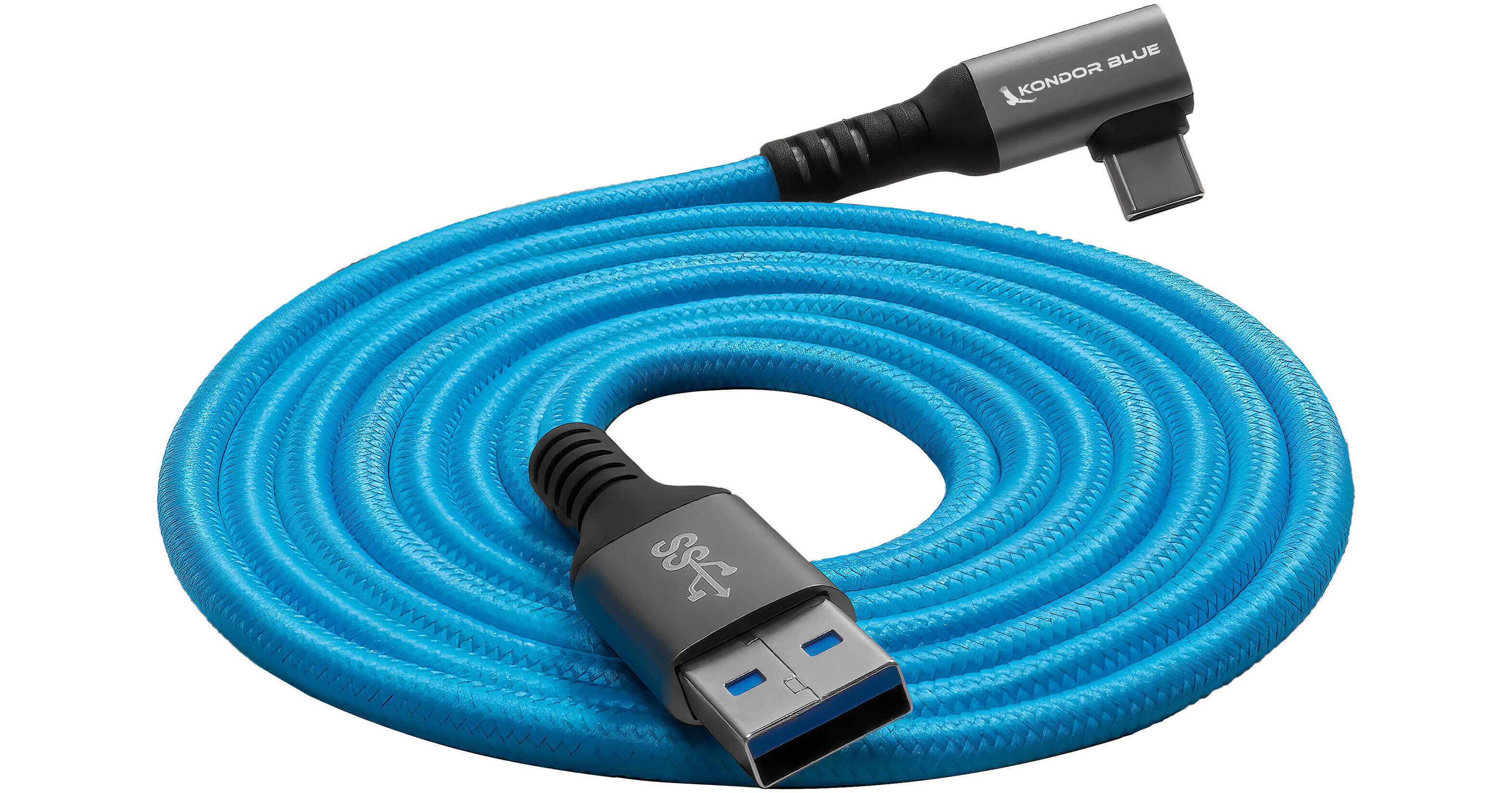 Kondor Blue - USB A TO USB C angular HIGH SPEED DATA AND cabo de alimentação 3A 60W 5G (10 FEET)