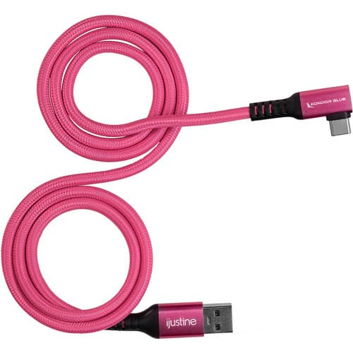 Kondor Blue - IJustine Pink USB A to USB C 3.0 angular High Speed Data and Charging cabo 3A 60W 5Gb/s (3 FT)