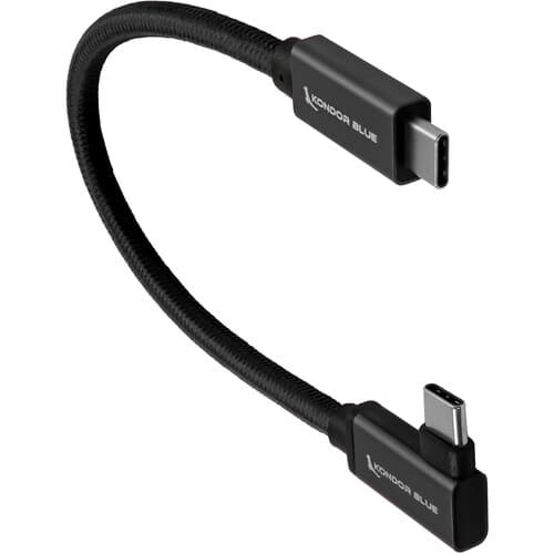 Kondor Blue - USB C to USB C cabo for SSD Recording & Charging - 8K Data and Power Delivery (angular) (15cm)(Raven Black)