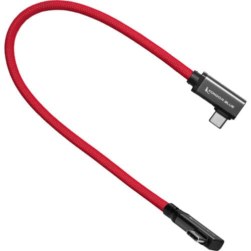 Kondor Blue - Dual angular 30cm USB-C Braided cabo for 8K Data and Power Delivery (Cardinal Red)