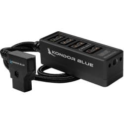 Kondor Blue - 12V Metal hub D-Tap Voltmeter 4 Way Port derivação de energia Splitter (1/4”-20 Threads) (Raven Black)