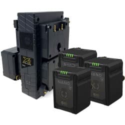 Core SWX - Kit de 4 Baterias NANO Micro 147Wh com Carregador de Viagem Quádruplo (Gold Mount)