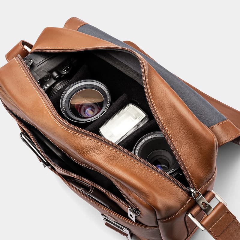 Image ProductNordweg Dolomitas - Bolsa de Couro Italiano para Fotógrafos (Caramelo)