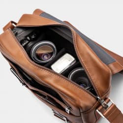 Nordweg Dolomitas - Bolsa de Couro Italiano para Fotógrafos (Caramelo)