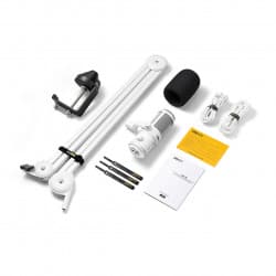 Deity VO-7U - Kit de Microfone Supercardióide Dinâmico com Boom Arm para Streamer (Branco)