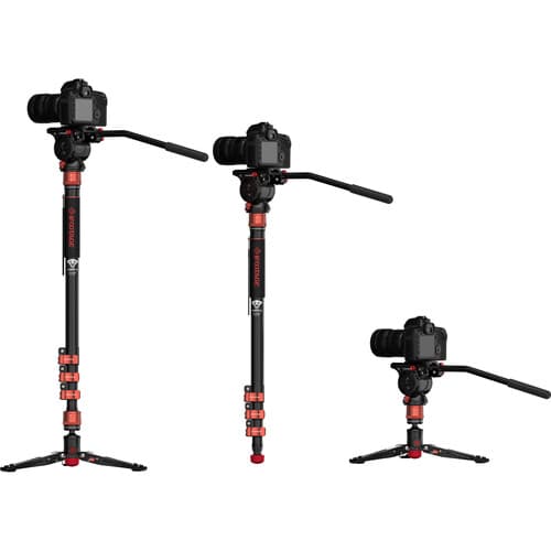 iFootage Cobra 3 - Monopé de fibra de carbono com base de mini tripé com liberação de pedal e cabeça fluida K5S
