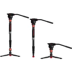 iFootage Cobra 3 - Monopé de fibra de carbono com base de mini tripé com liberação de pedal e cabeça fluida K5S