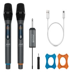 Audibax - Sistema sem fio de microfone dinâmico duplo Missour UHF (Black)
