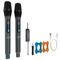 Audibax - Sistema sem fio de microfone dinâmico duplo Missour UHF (Black)